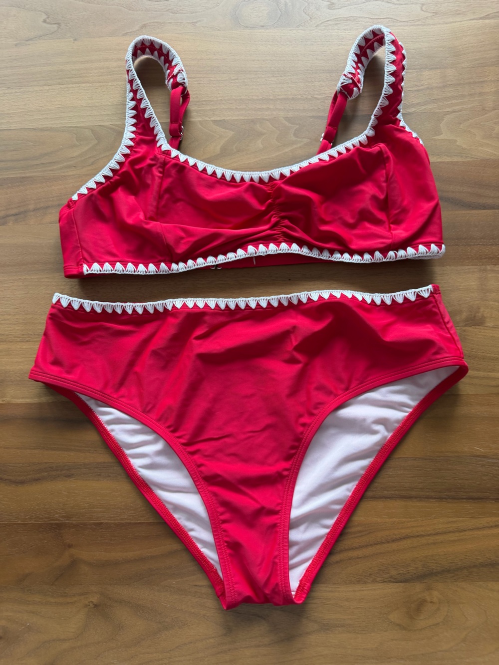 CupShe Red Two-Piece Bikini Set with White Trim. Size L.